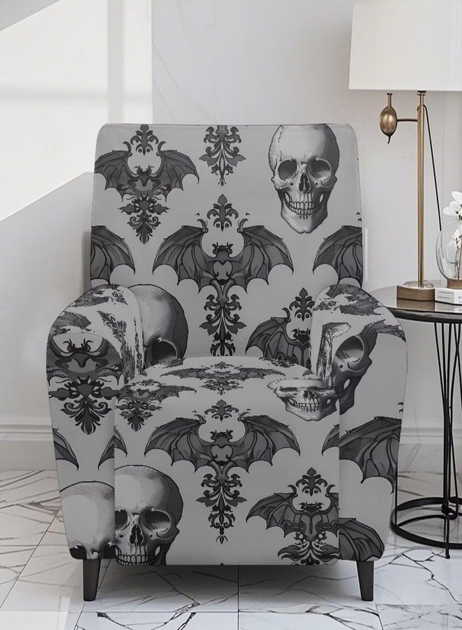 غطاء كرسي استرخاء بتصميم جمجمة وخفافيش من Xoenoiee، 4 قطع، أغطية قابلة للتمدد لكرسي الاسترخاء، غطاء ناعم لكرسي الاسترخاء، واقي أثاث للحيوانات الأليفة والأطفال - Image 2